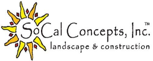 SoCal Concepts, Inc. logo with yellow sun and black text for landscape and construction
