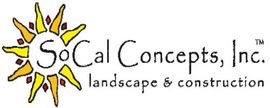 SoCal Concepts, Inc. logo with yellow sun and black text for landscape and construction