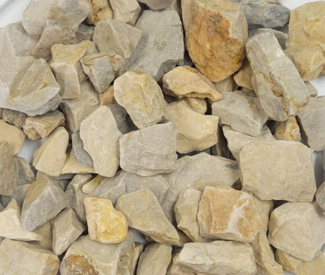 A pile of rocks on a white plate