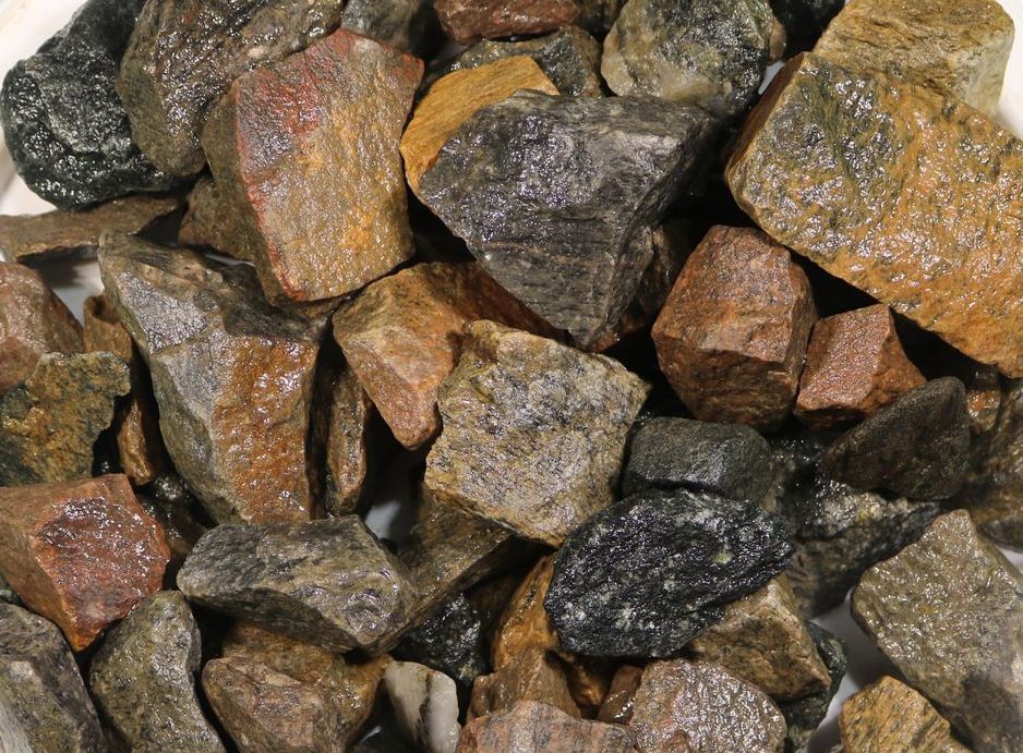 A pile of rocks on a white plate