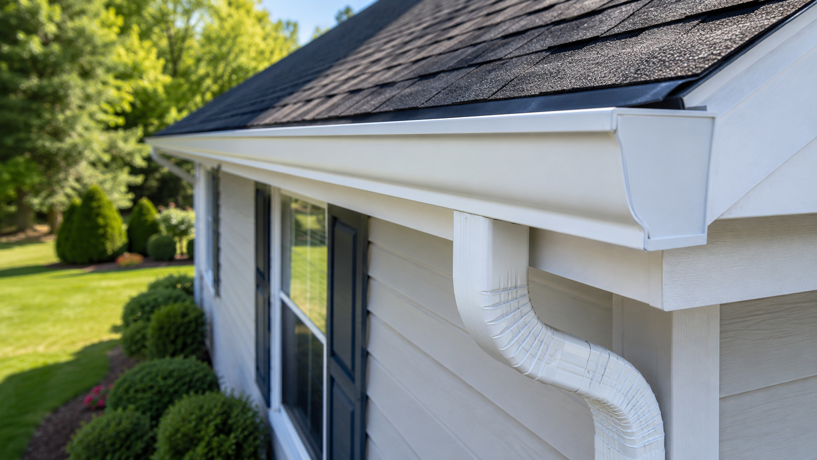 New seamless aluminum gutters on a Western Massachusetts home