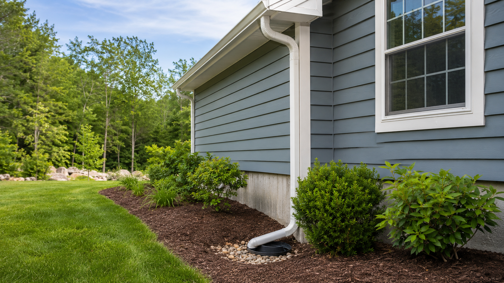 downspout underground downspout on a home in CT