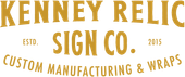 Logo for Kenney Relic Sign Co., features gold text on white: 