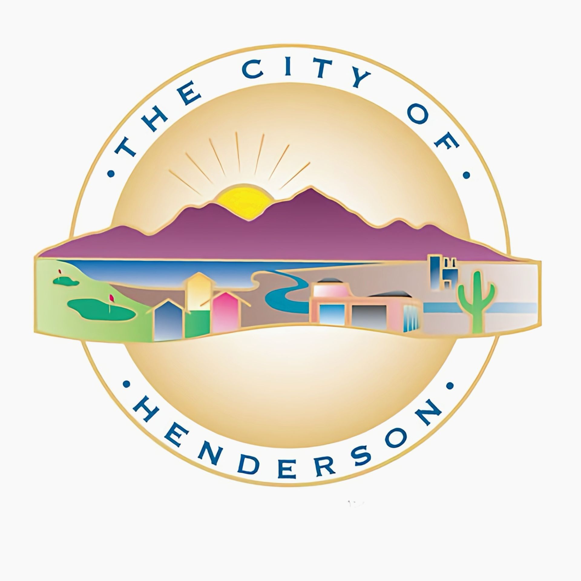 City of Henderson logo: mountains, buildings, and desert landscape in a circular design.