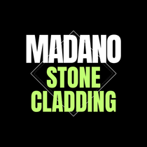 Madano Stone Cladding logo in white and neon green on a black background