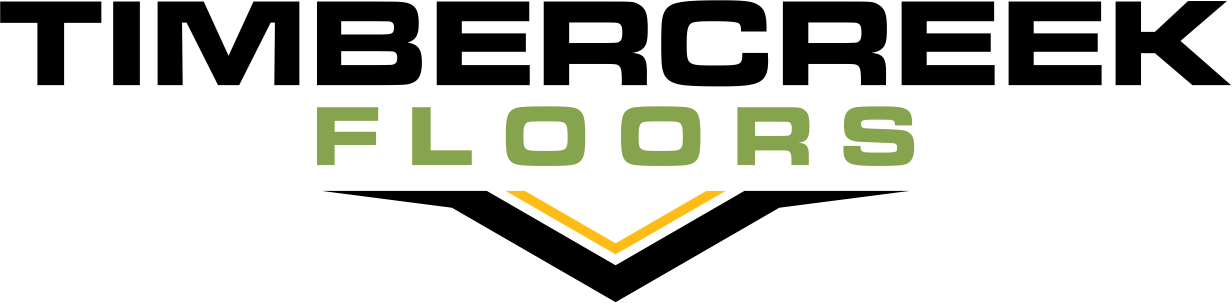 A logo for timbercreek floors with a v on a white background.