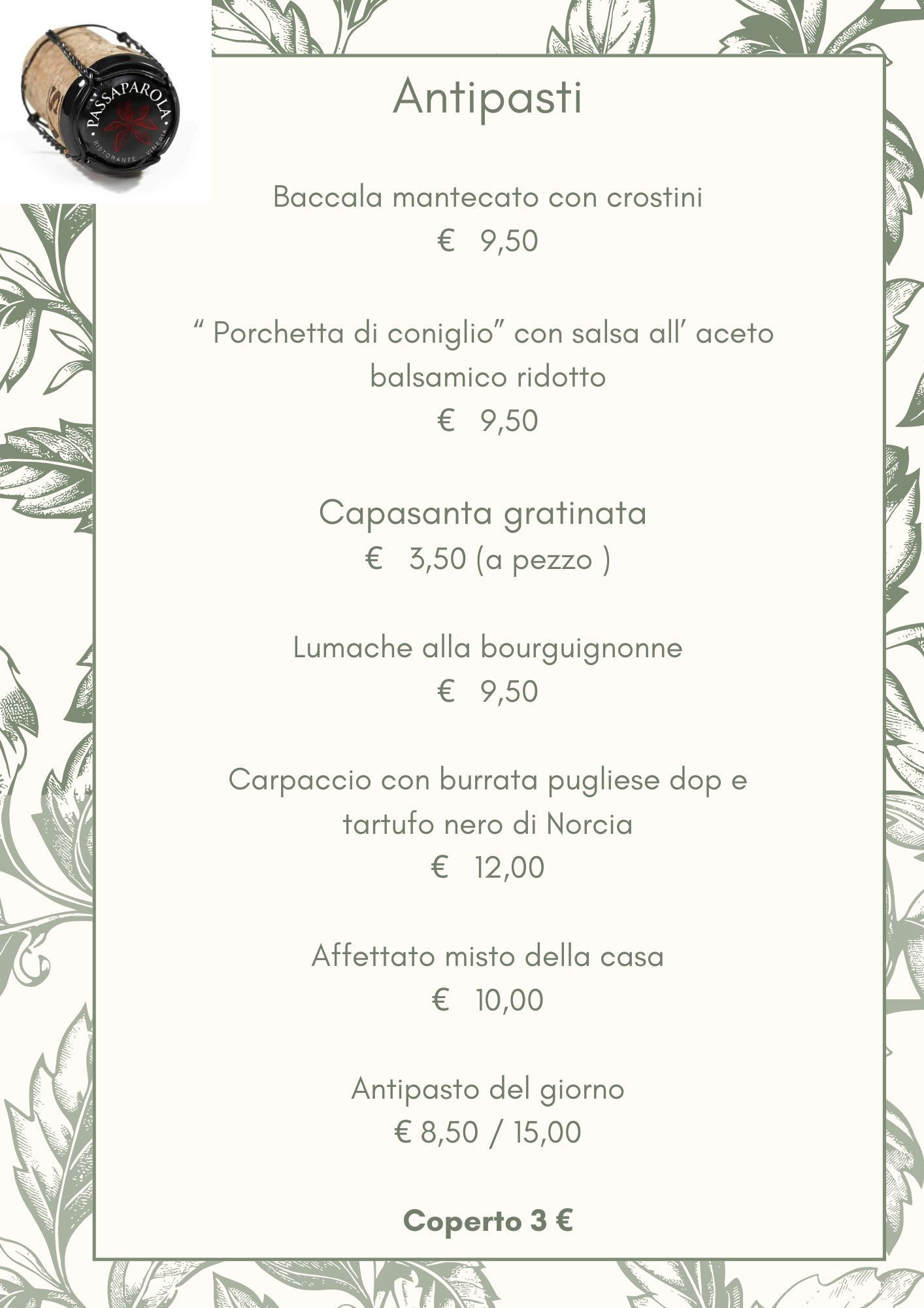 menu pesce carne conegliano passaparola