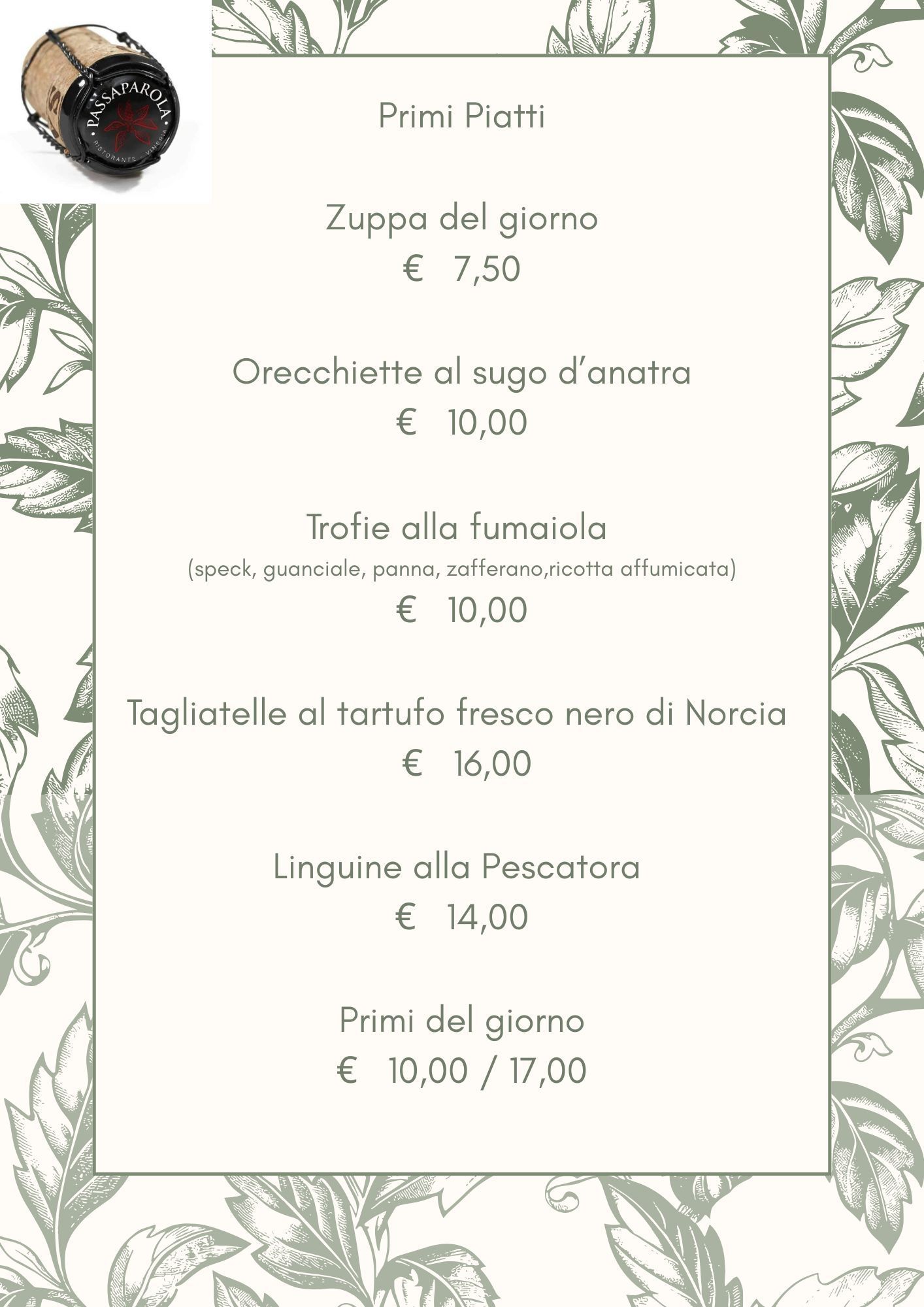 menu pesce carne conegliano passaparola