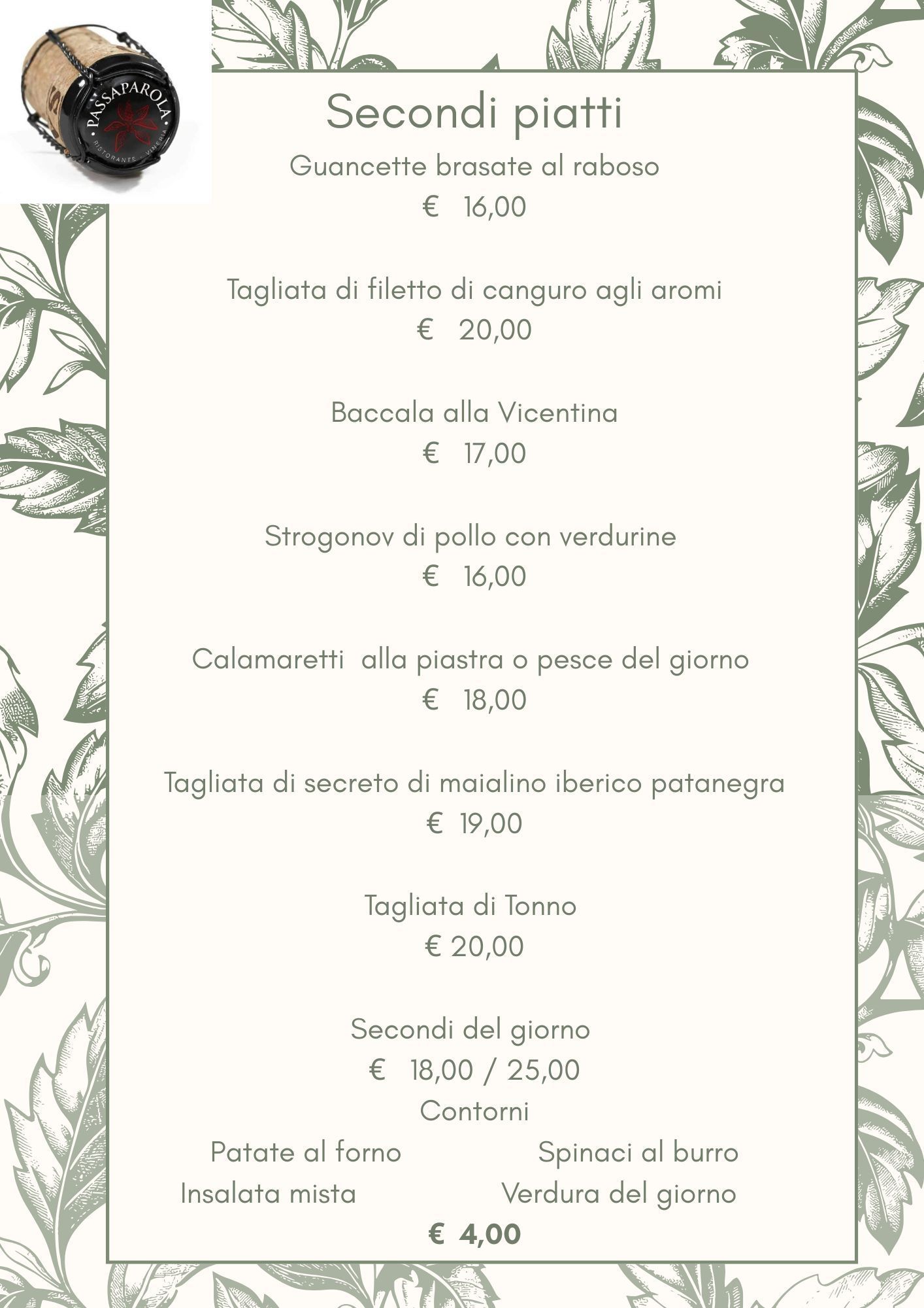 menu pesce carne conegliano passaparola
