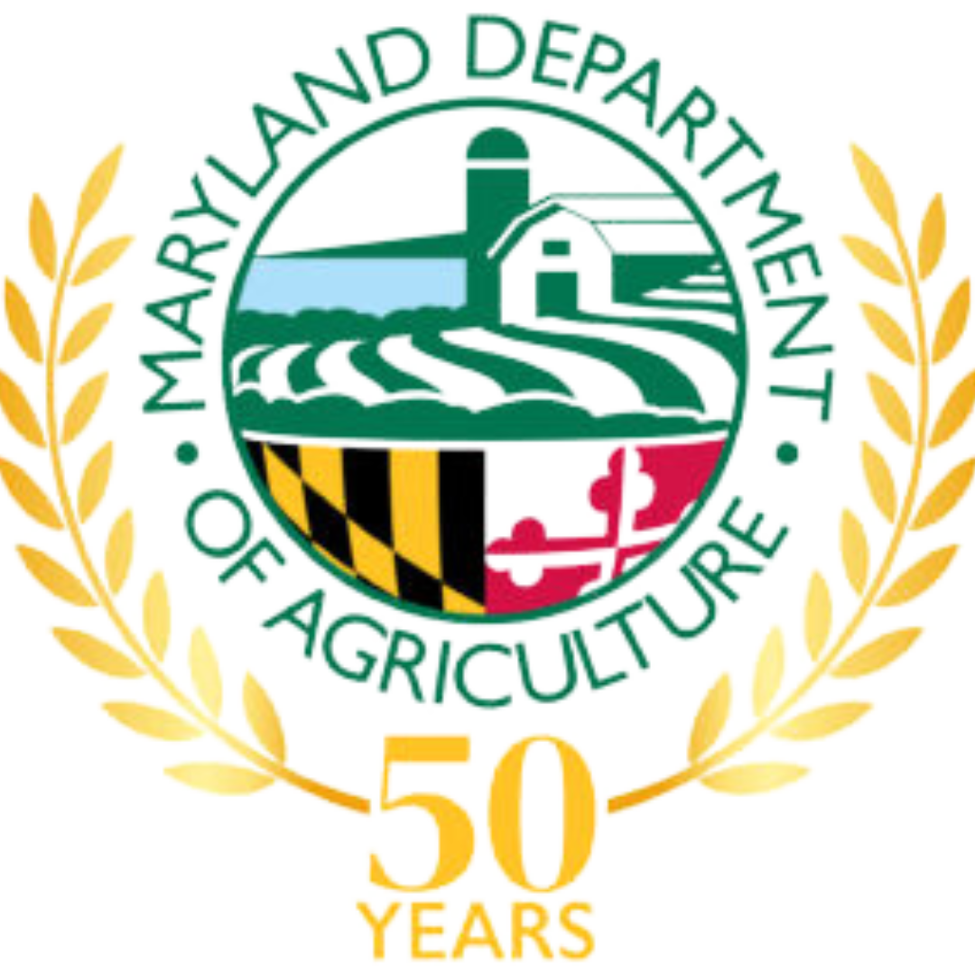 Maryland Department of Agriculture 50th anniversary logo with state seal and wheat wreath