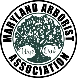 Maryland Arborist Association logo with a green tree and “Wye Oak” text inside a circular seal