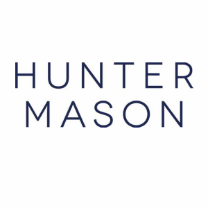 The logo for hunter mason is on a white background.