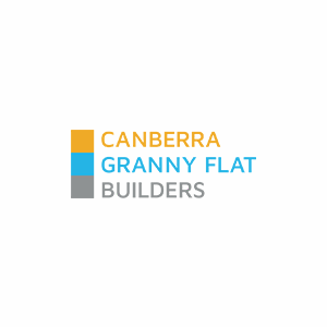 A logo for canberra granny flat builders is shown on a white background.