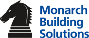 The monarch building solutions logo is a chess piece with a horse head.