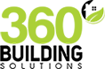 The logo for 360 building solutions is green and black.
