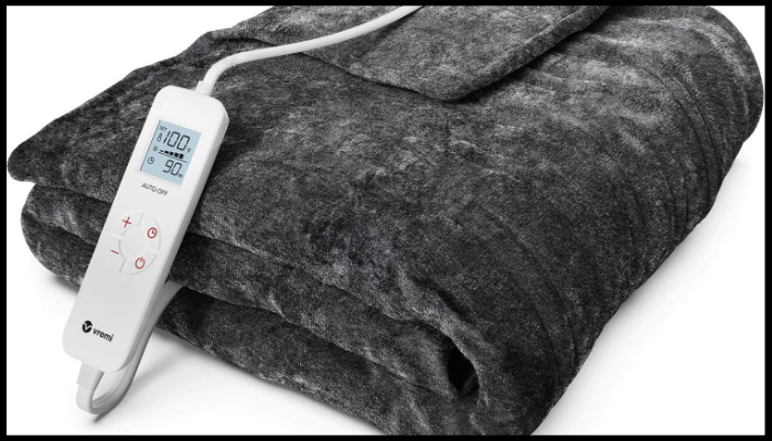 Electric blanket with digital control, highlighting fire safety concerns