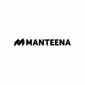 A black and white logo for a company called manteena.