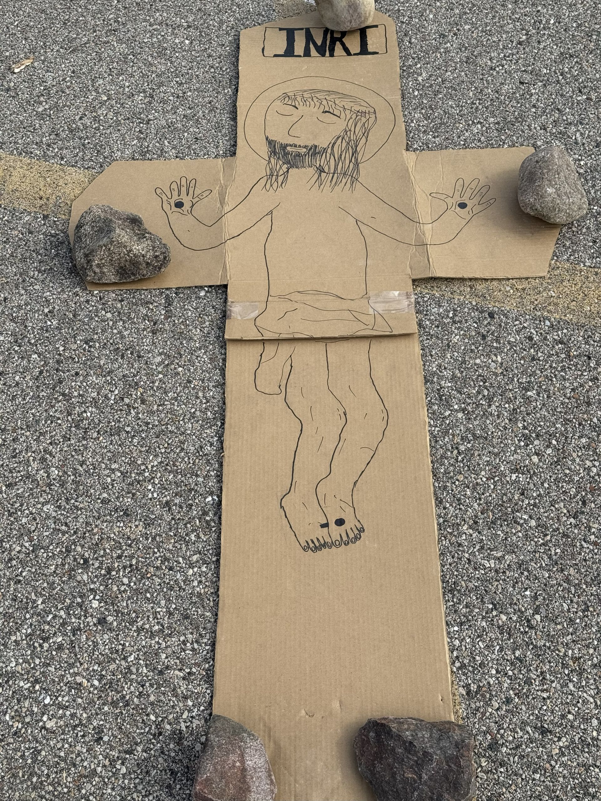 St. Leonard student drew the artwork for the crucifix for the outdoor rosary.