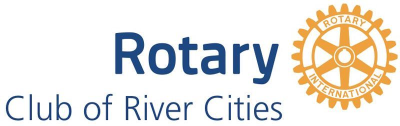 Rotary Club of River Cities logo with blue text and an orange Rotary gear emblem