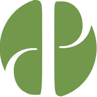 Green and white stylized logo: two leaf-shaped halves with a central white stripe, and white curved accents.