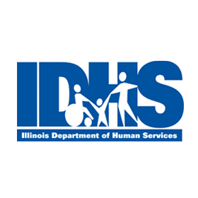 IDHS logo with blue letters and a graphic of people.