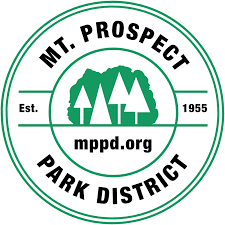 Mt. Prospect Park District logo. Green circle with text, trees icon, and