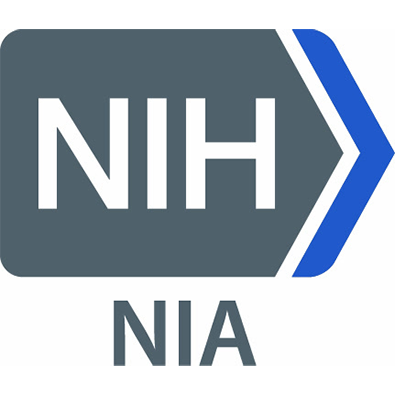 NIH NIA logo, gray rectangle with white