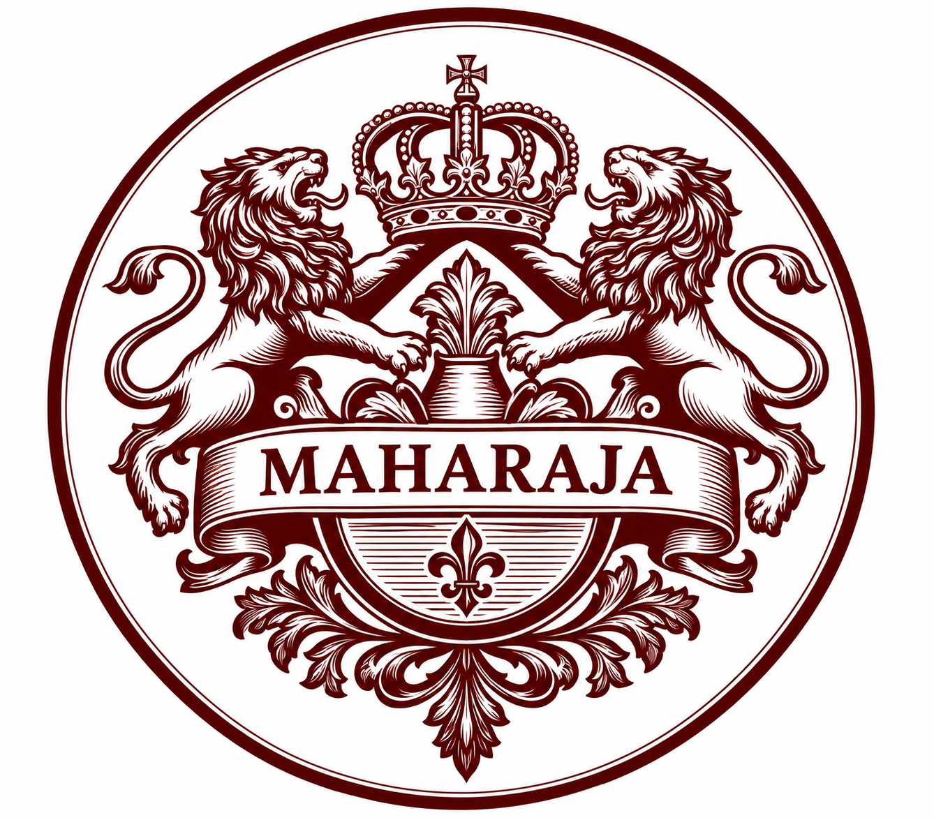 Colorful Flavors of India logo with Taj Mahal, spices, and ornate floral border on black background