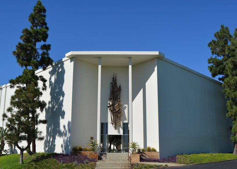 Building with Bronze Relief Sculpture Hillside Memorial Park and Mortuary