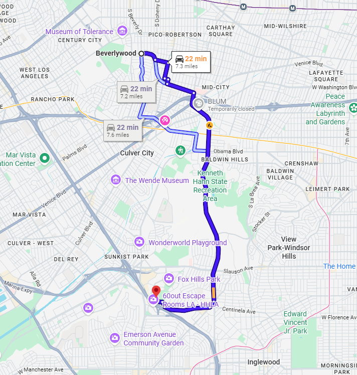 Map from Beverlywood, CA
