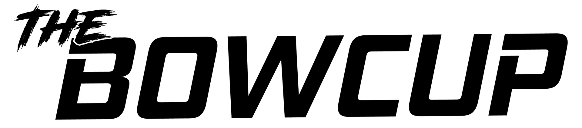 A black and white logo for the bowcup