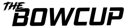 A black and white logo for the bowcup