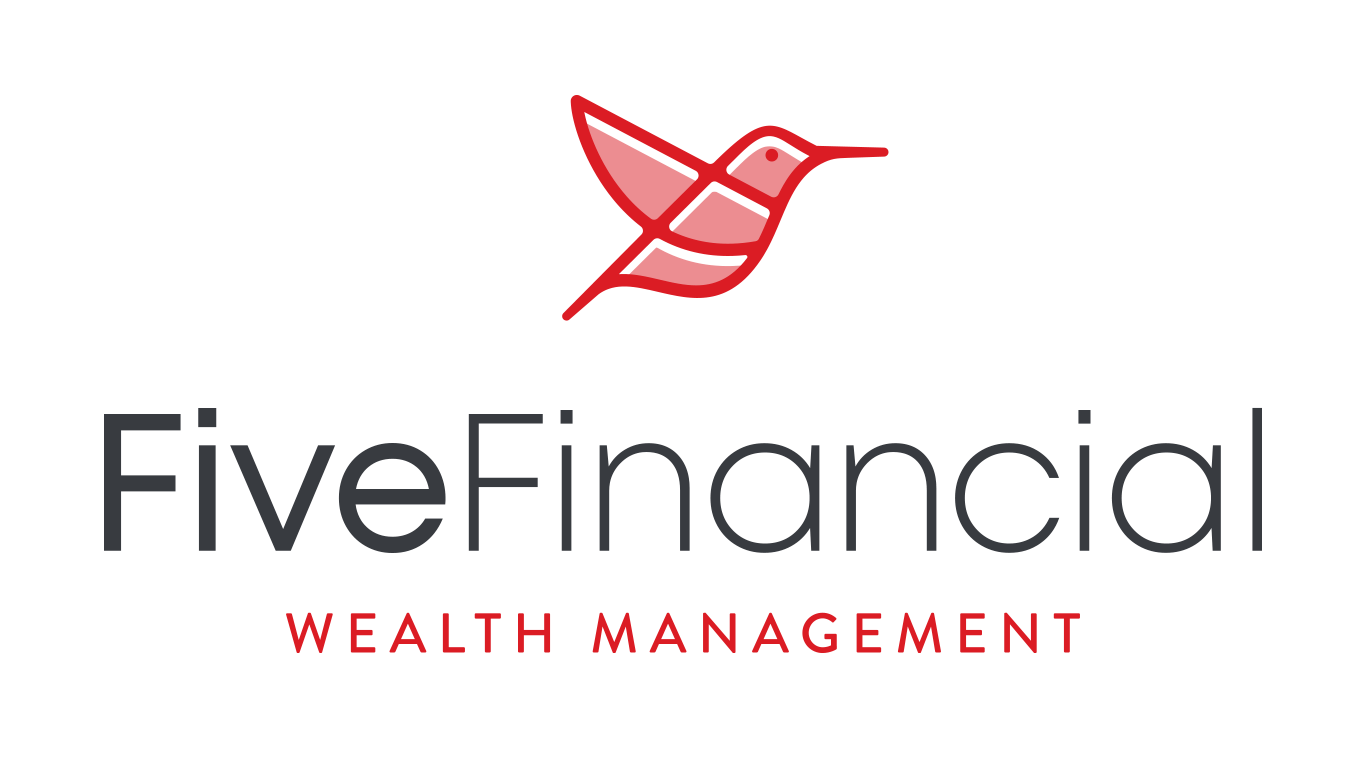 Logo for FiveFinancial, with a red hummingbird icon above dark grey text.