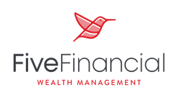 Logo for FiveFinancial, with a red hummingbird icon above dark grey text.