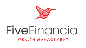 Logo for FiveFinancial, with a red hummingbird icon above dark grey text.
