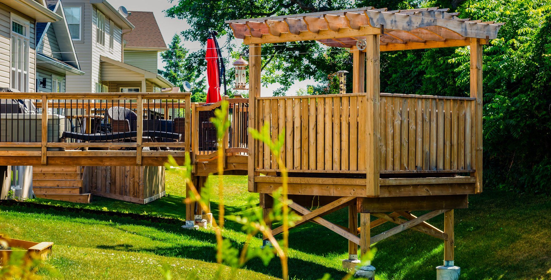 backyard deck nicely built with trees