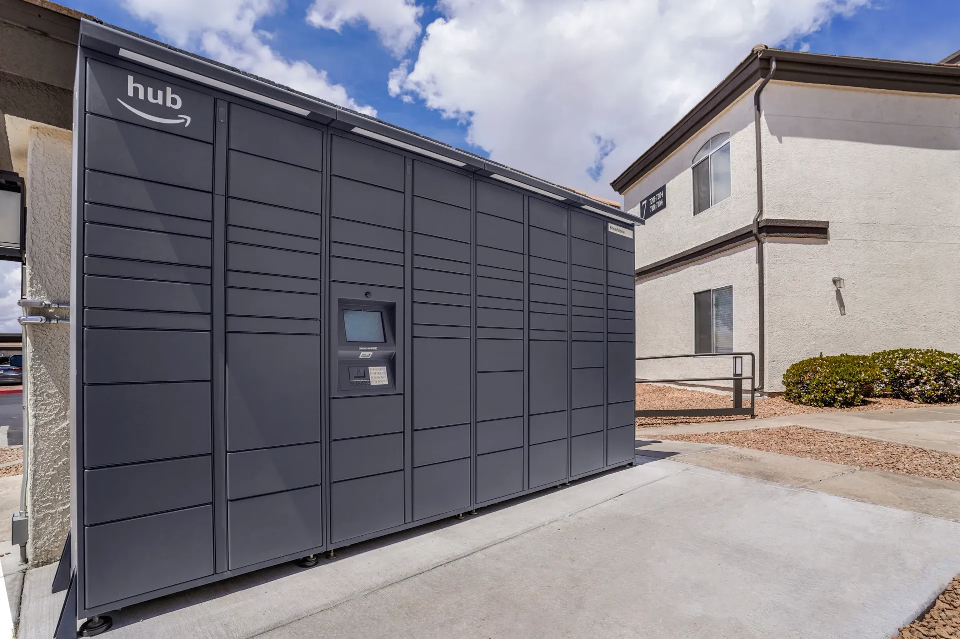 Amazon Hub package locker system for resident deliveries at Broadstone Heights, offering apartments in Albuquerque, NM.