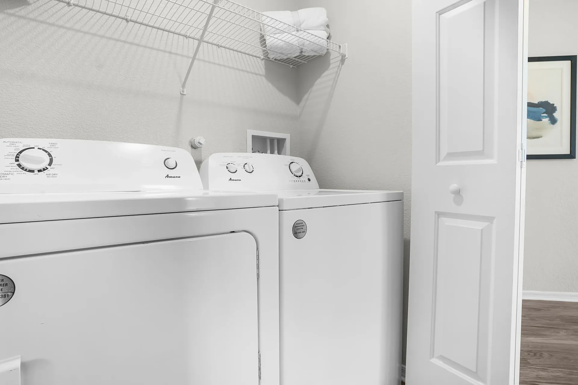 Washer and dryer in apartment laundry closet at Broadstone Heights, offering apartments in Albuquerque, NM.