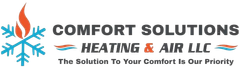 Comfort Solutions Heating & Air LLC logo with orange flame and blue snowflake, tagline: “Your Solution To Your Comfort Is Our Priority”