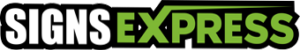 Black and green &ldquo;SIGNS EXPRESS&rdquo; logo on a white background.