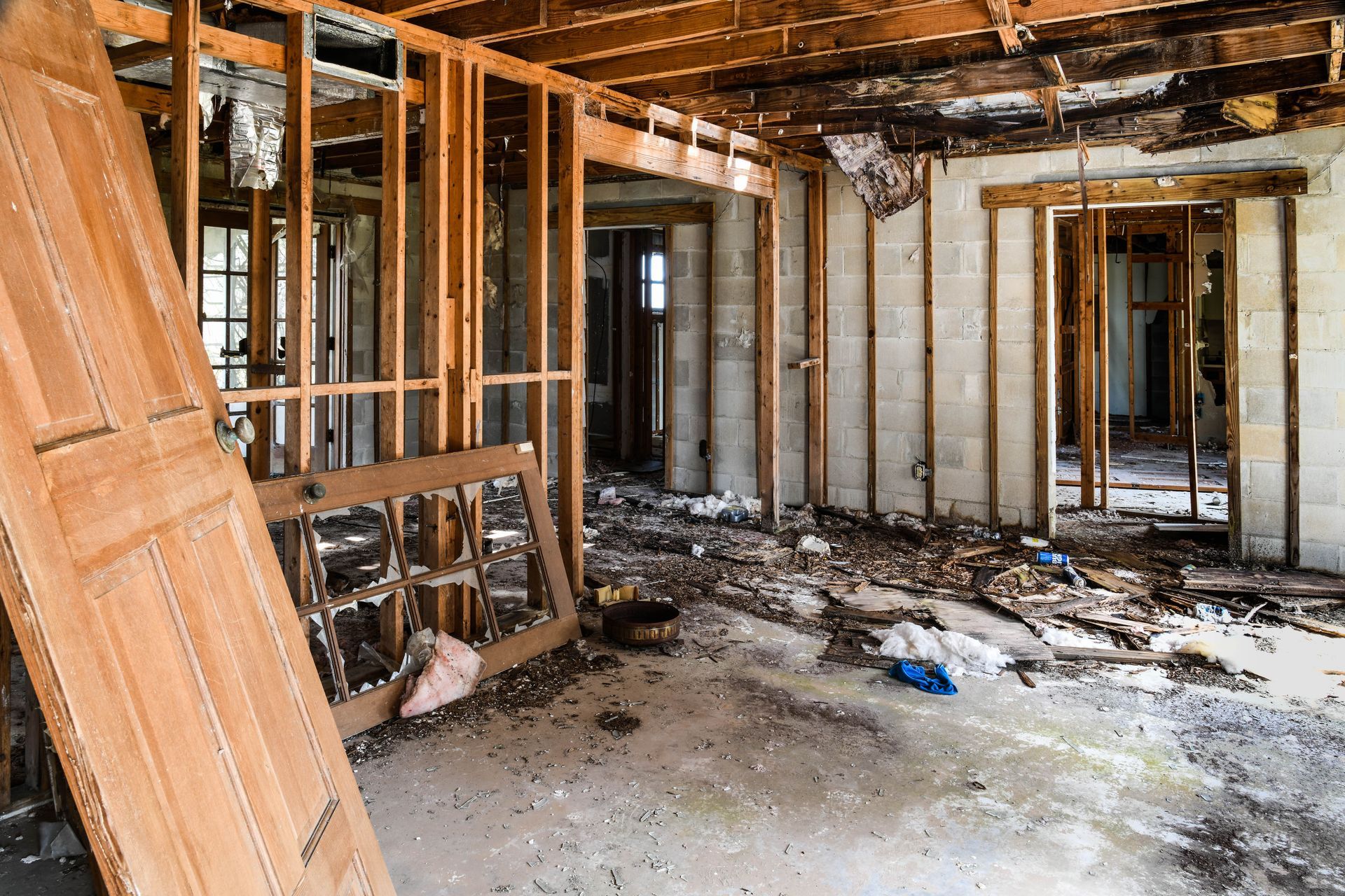 A home is completely gutted from fire and smoke damage in Queens, NY.