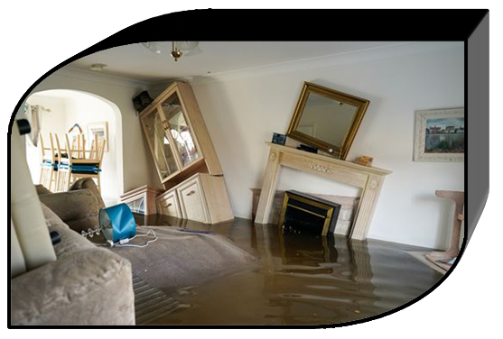 Flooded living room in Queens, NY
