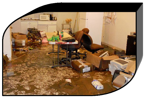 A basement floor covered in sewage backup in Queens, NY.