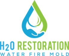 A logo for a company called h20 restoration water fire mold