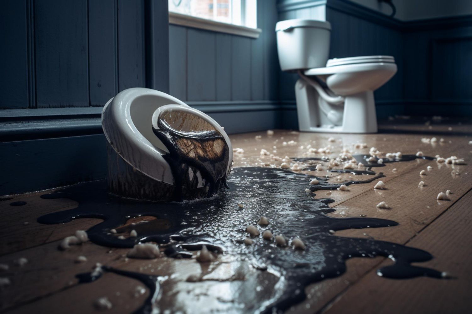 A bathroom filled with sewage backup in Queens, NY.