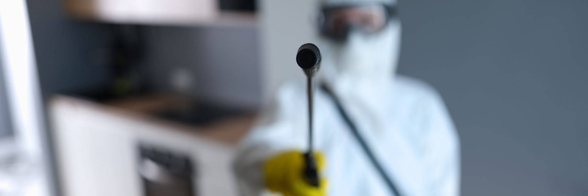 A pest control worker spraying insecticide
