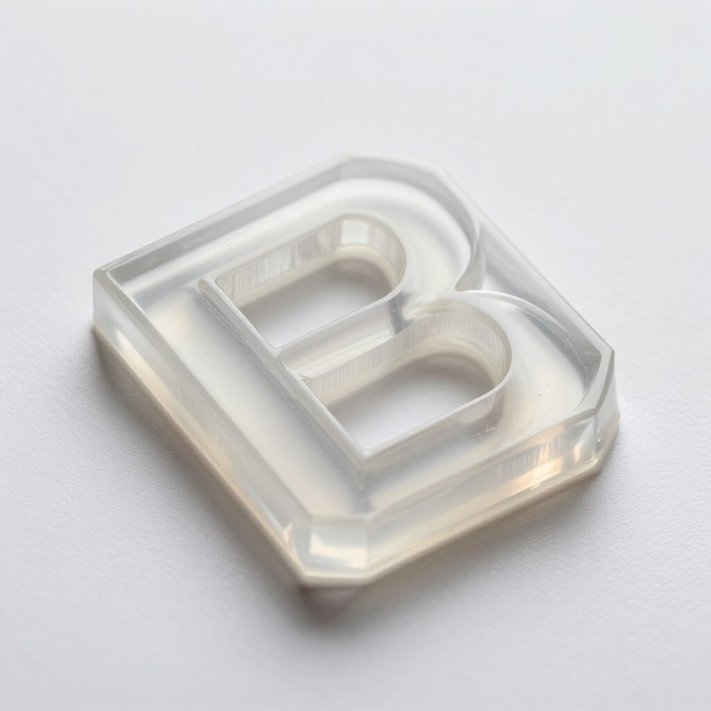 Transparent acrylic letter B on a light background