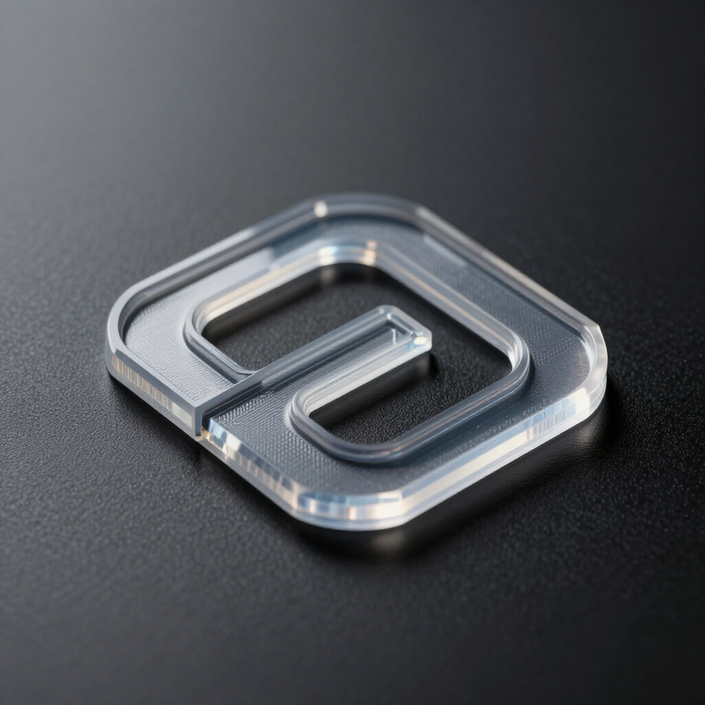 Clear 3D geometric logo on a dark textured background