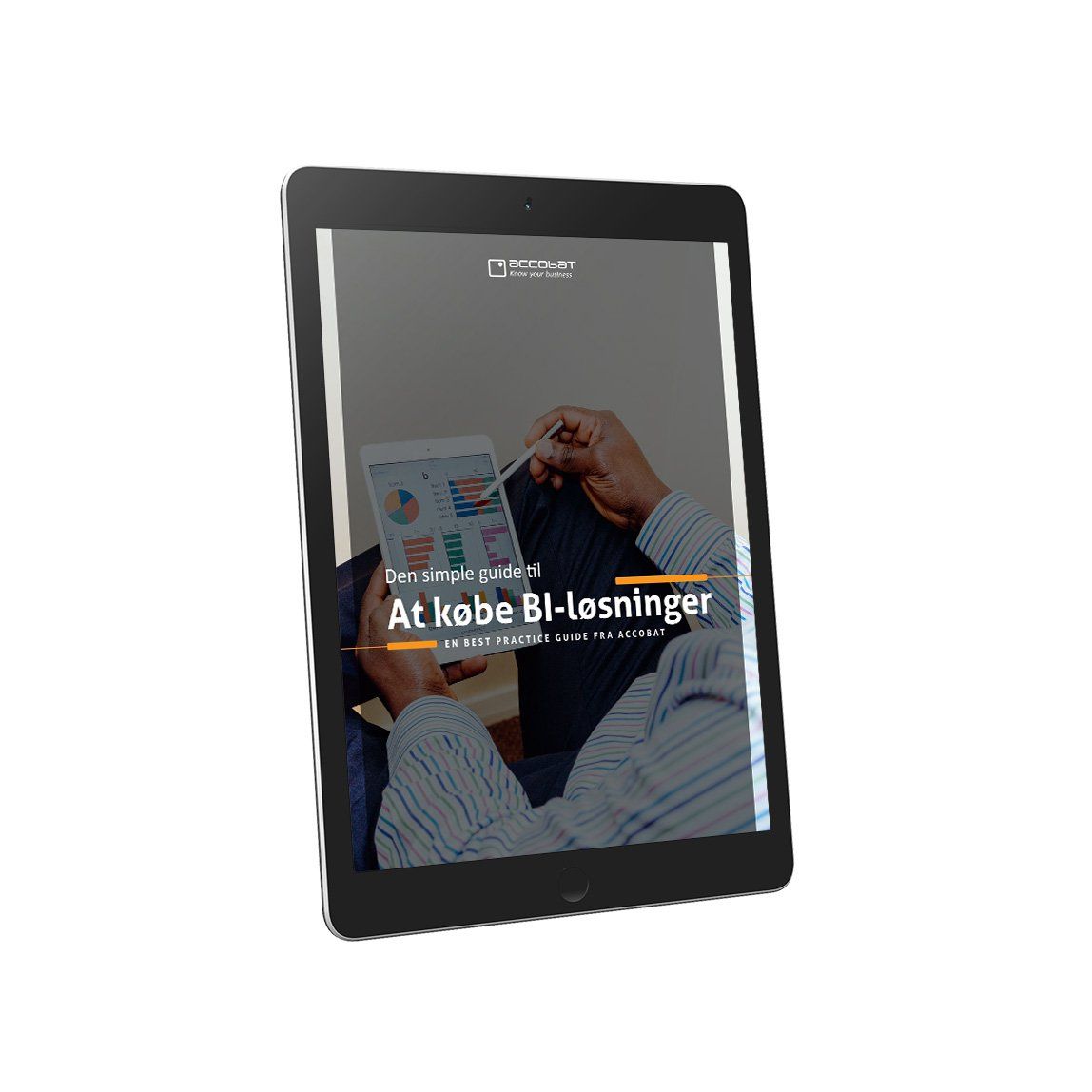 En tablet med et billede af en mand, der holder en kuglepen på.