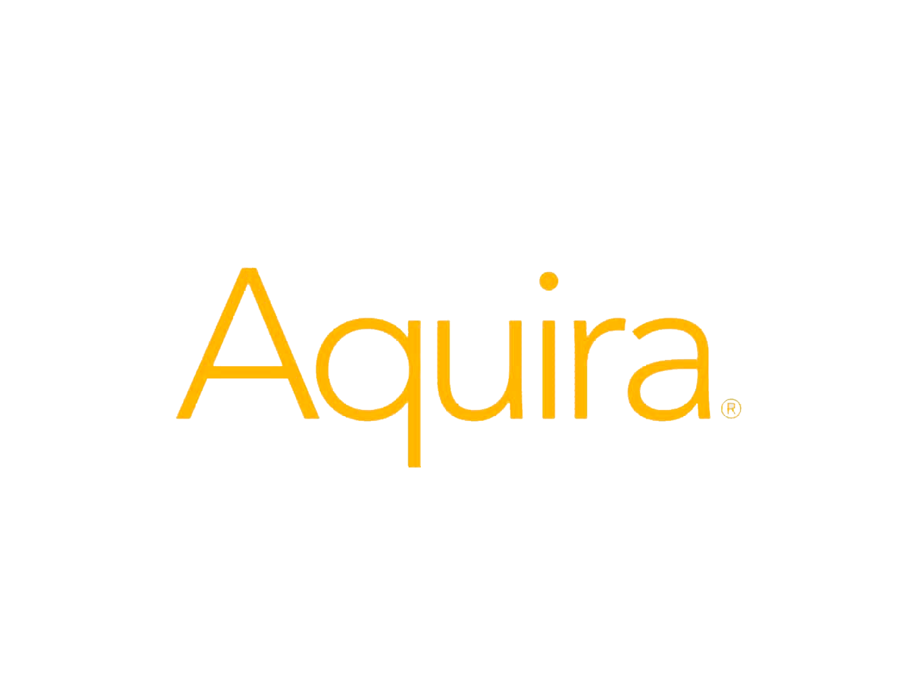 Aquira-logoet er gult og hvidt på en hvid baggrund